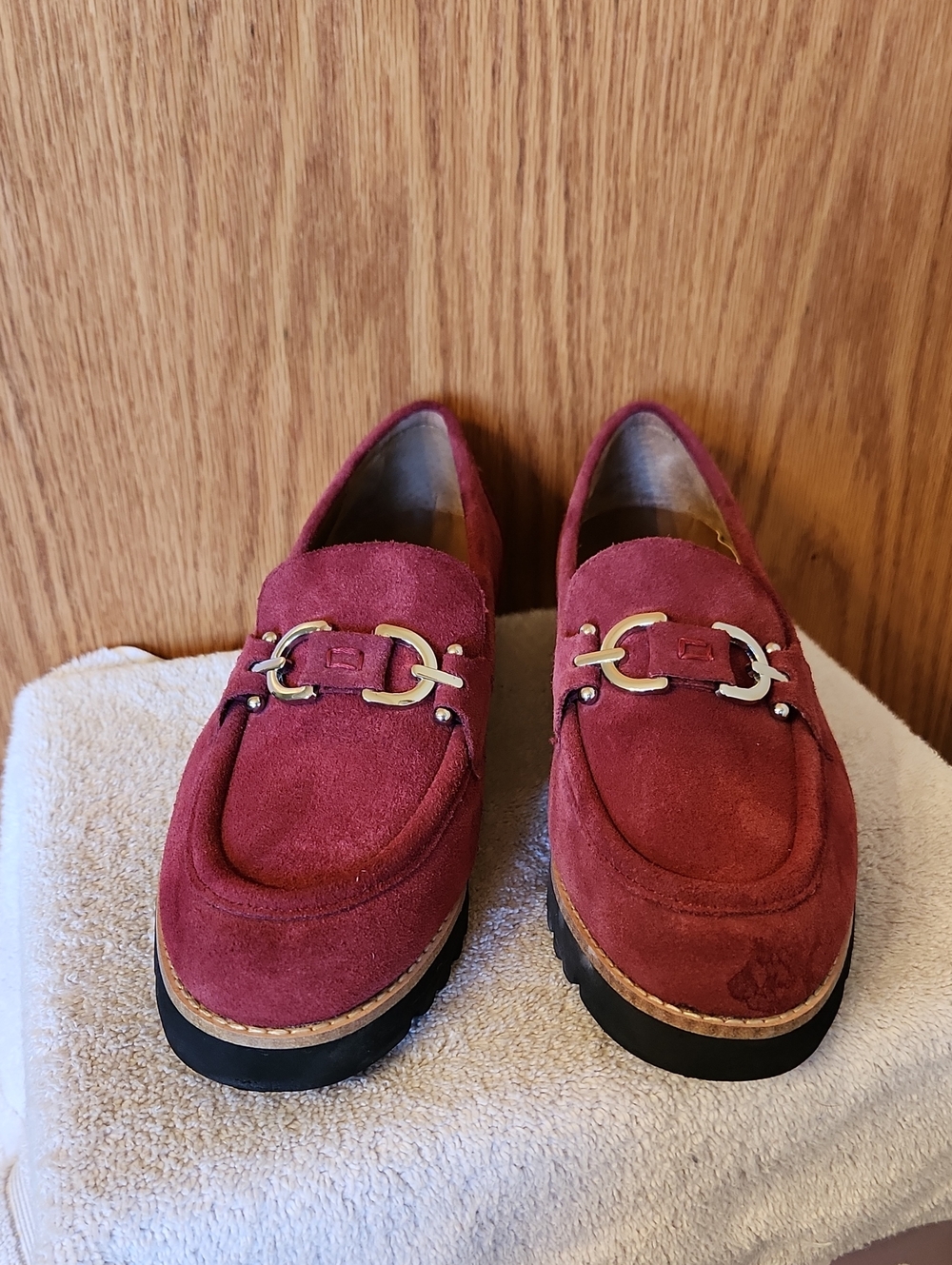 Donald J. Pliner Women's Cranberry Suede Loafers with Silver Horsebit